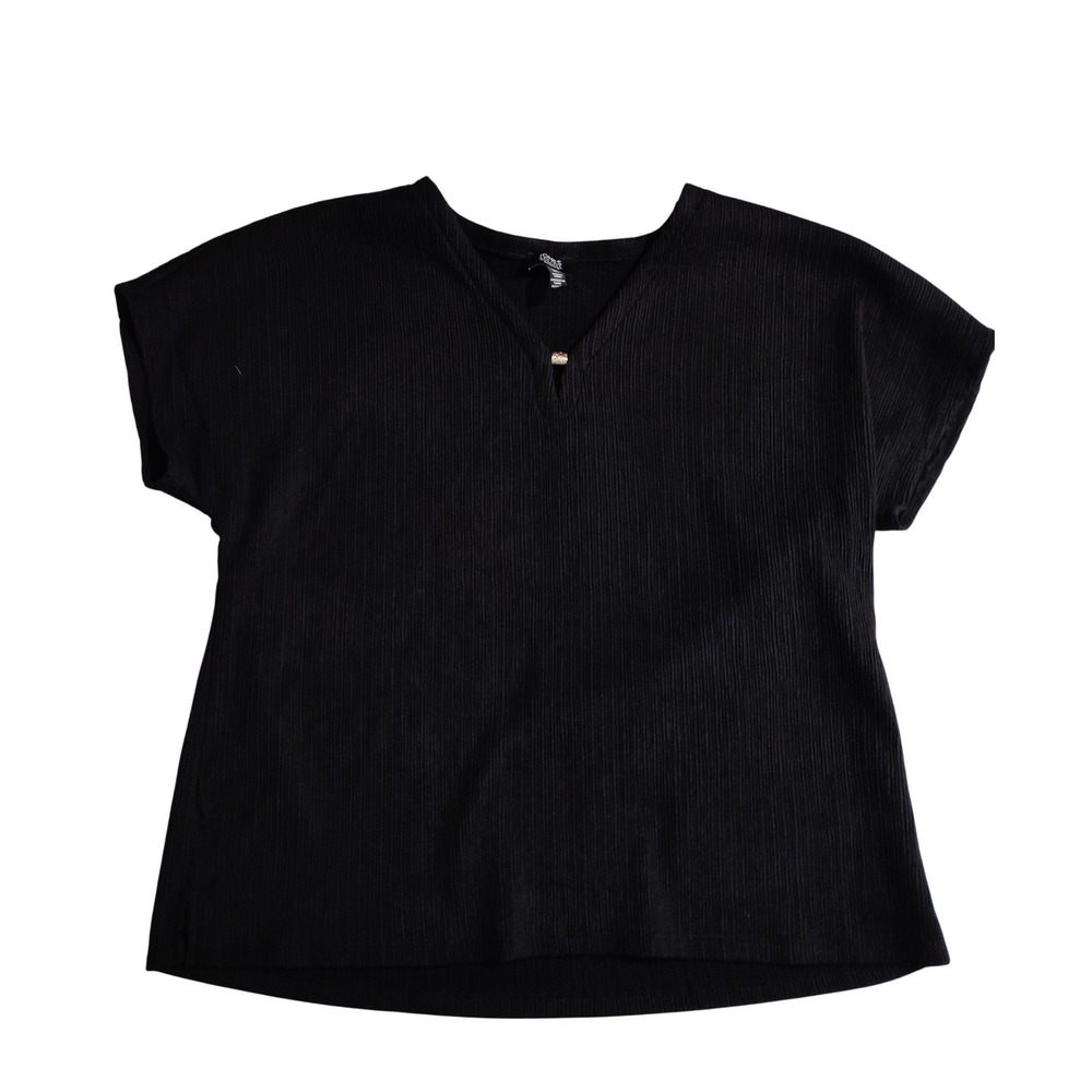 Jones‎ New York Signature Black Ribbed V Neck Dolman Sleeve Top Plus Size L